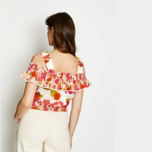 Love The Label Off Shoulder Ruffle Top Retro Print - Picture 6 of 7